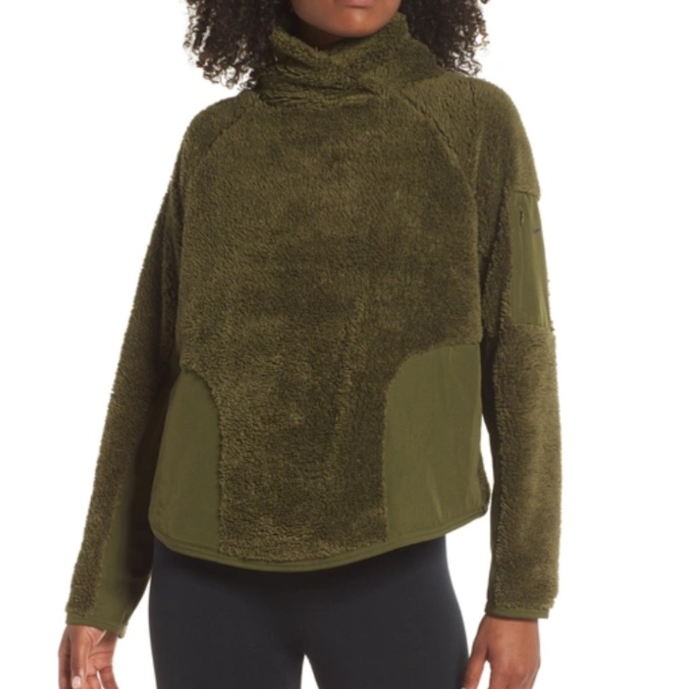 Nike Women’s Fleece Activewear Mock Neck Sweater In Olive - Size 2X